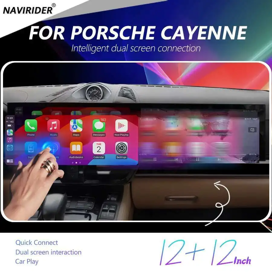12.3 Inch+12.3Inch 8+128 Android Carplay For Porsche Cayenne 2011-2017 Upgraded Interactive Dual Screen Multimedia Video Player