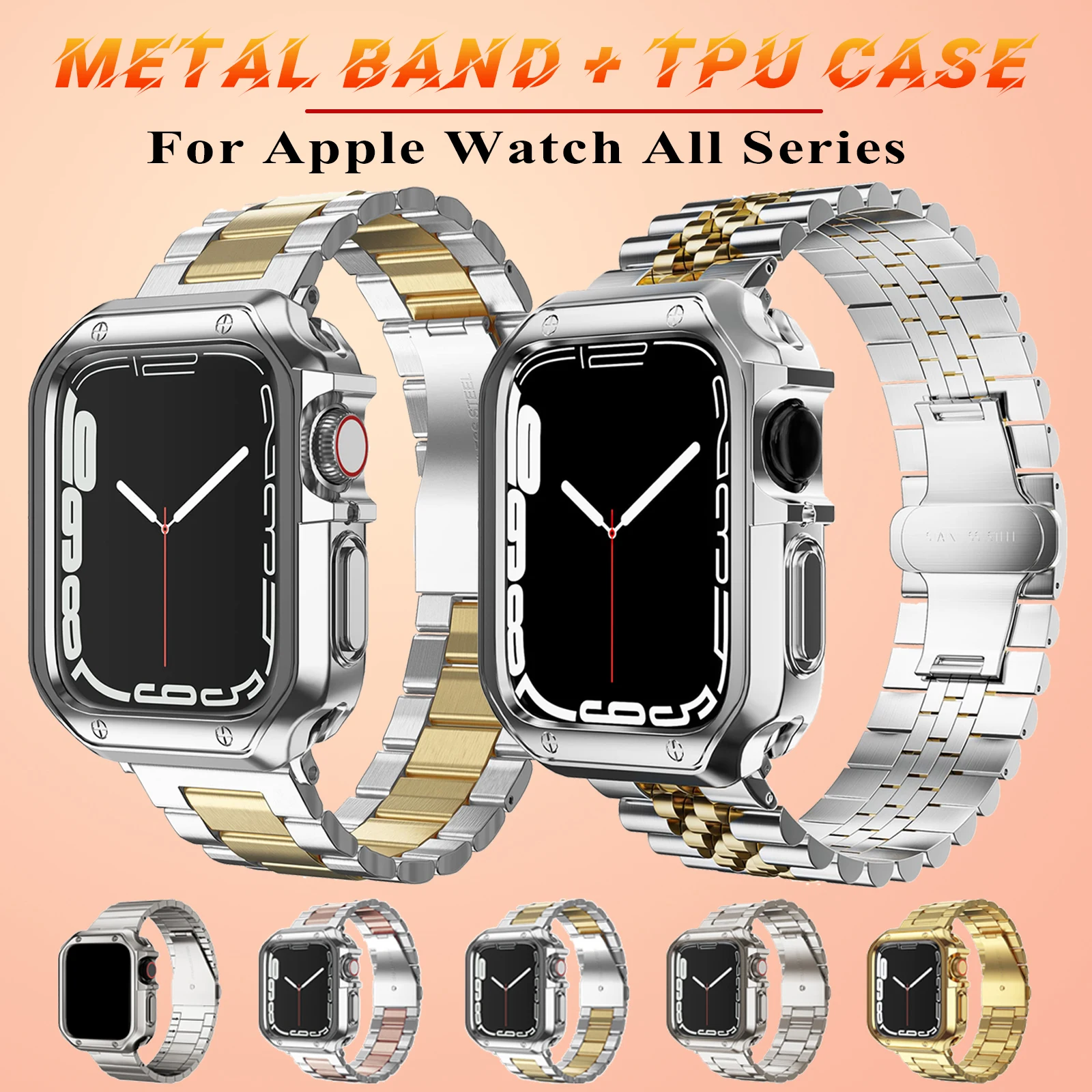 

Metal Strap for Apple Watch Band Ultra 2 49mm 45mm 44mm 42mm 41mm 40mm 38mm Stainless Steel Bracelet iWatch SE 9 8 7 6 5 4 3 2