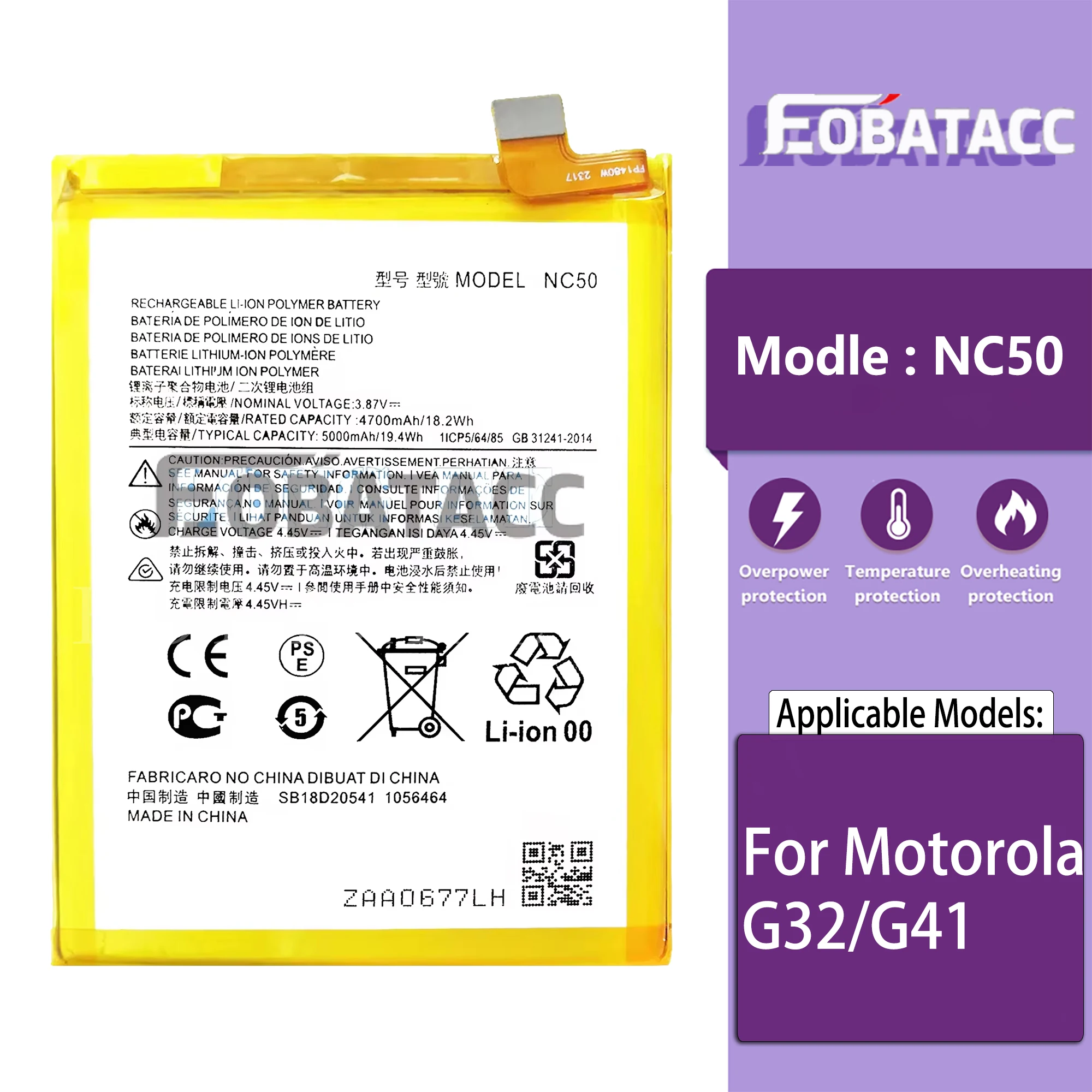 

100% New Original Battery NC50 For Motorola G32/G41Battery + Free Tools