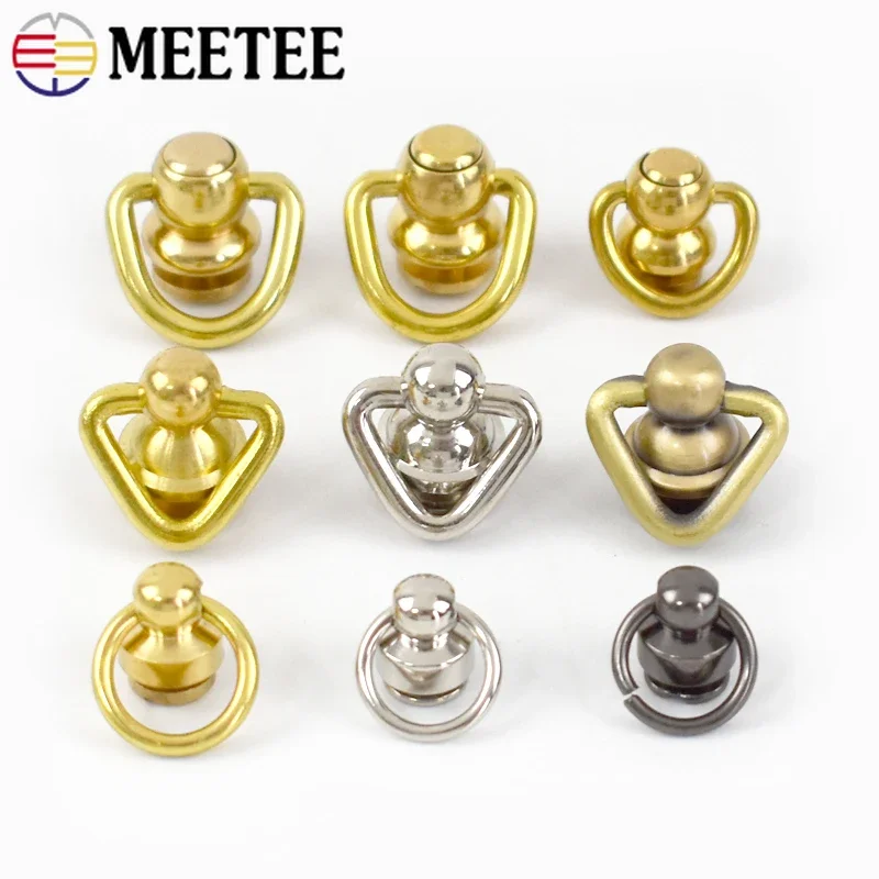 Meetee 5Pcs Brass O Ring Hook Nail Rivet Nipple Buckle Bag Strap Rotated Swivel Studs Side Clip Hang Clasp Leather Accessories