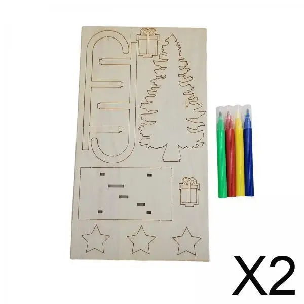2x Wood Sled DIY Wooden Crafts Kit DIY Assembly Toys Miniature Wood Trim Xmas Tree