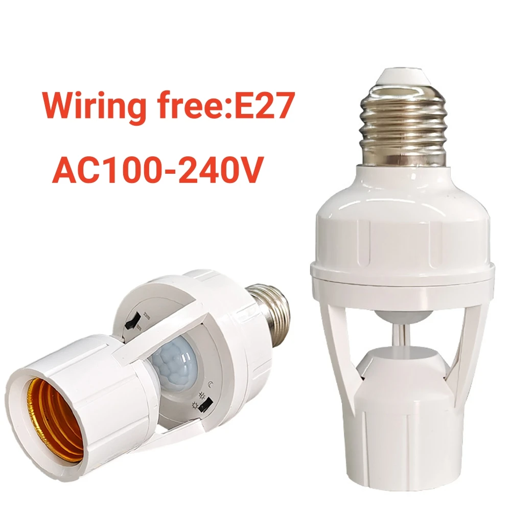 AC100-240V 360 degpir ฐานเต้ารับโคมไฟเซ็นเซอร์ LED ตรวจจับการเคลื่อนไหวตอนกลางคืนเหนี่ยวนำมนุษย์เวลา E27ล่าช้าผู้ถือสวิทช์ปรับ