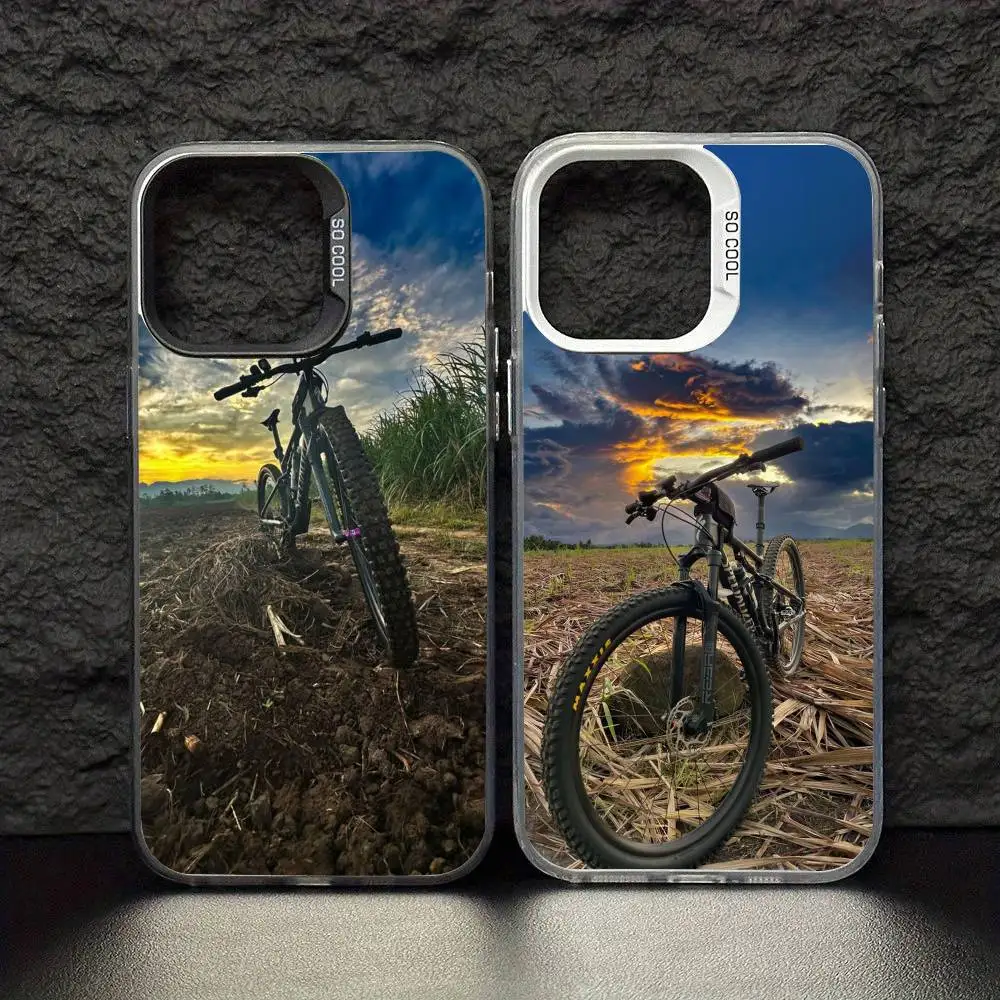 

Mountain Bicycle Bike Phone Case For iPhone17,16,15,14,13,12,11 Pro Max Blcak Colorful Silver Plated Inside Cover