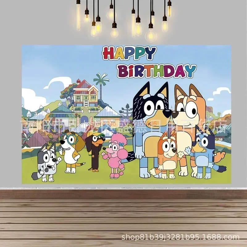 Moose Bluey Birthday Background Banner Anime Bluey Bingo Family 125x80cm Children's Birthday Party Decoration Background Cloth