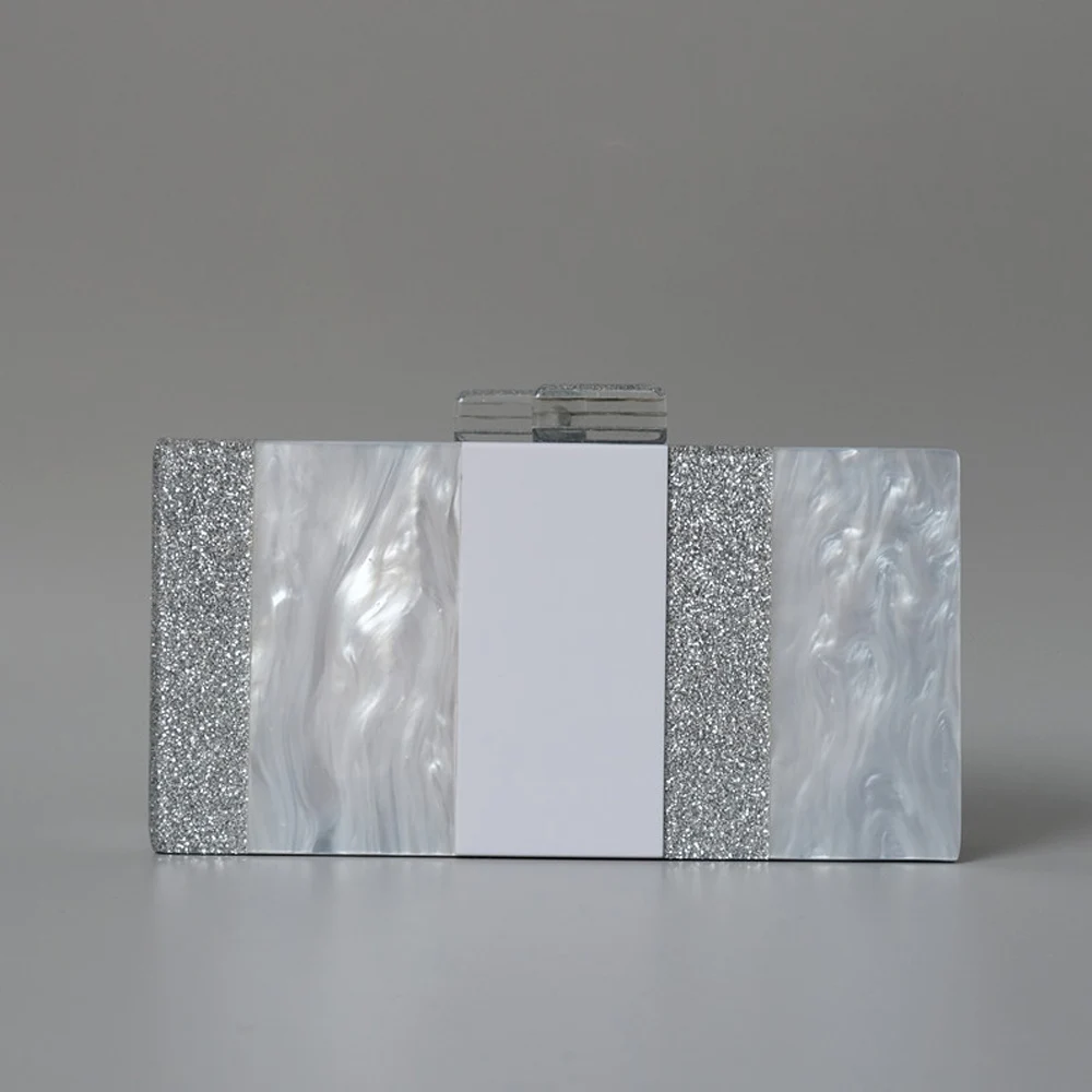 Neue Trendige Handtasche Mode Damen Hochzeit Silber Weiß Gestreifte Handtaschen Acryl Luxus Pailletten Abendtasche Damen Niedliche Clutch – Detail 3