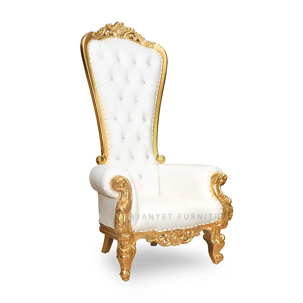 Wholesale Royal Gold and White Solid Wood High Back Single King Seat Wedding