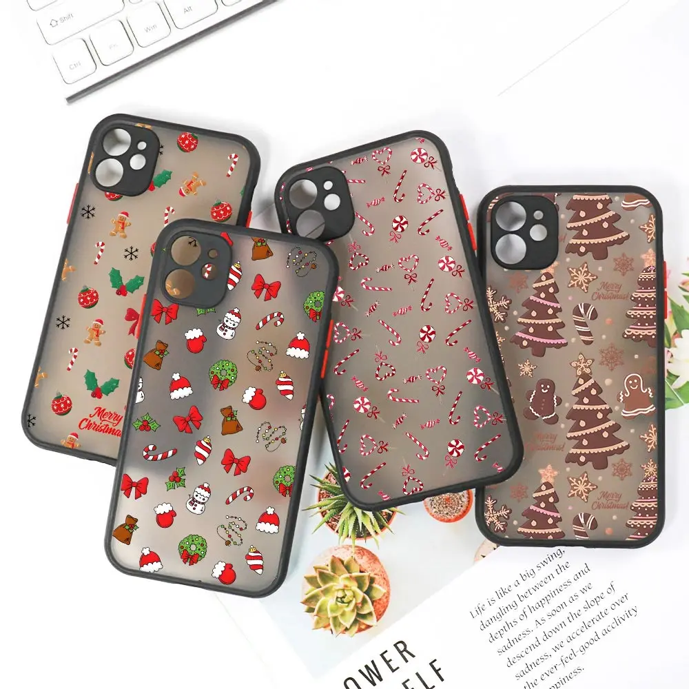

Case For iPhone 17 16 15 13 12 11 14 Pro Max 15 Plus 16e 17 Air Shockproof Clear Matte Cover Christmas Theme Cane Picture Fundas