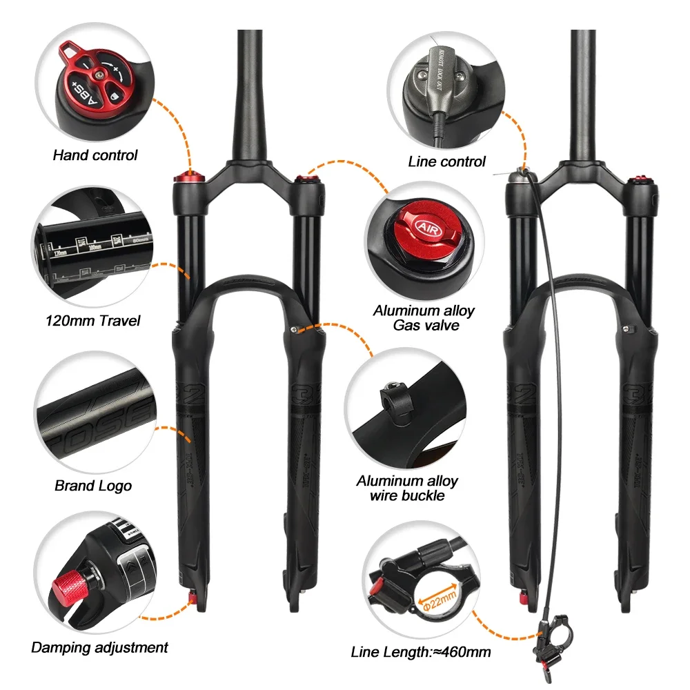 TOSEEK TFK-SE Magnesium Alloy MTB Bicycle Fork 26/27.5/ 29er Inch Mountain Bike RL120mm Air Suspension Fork