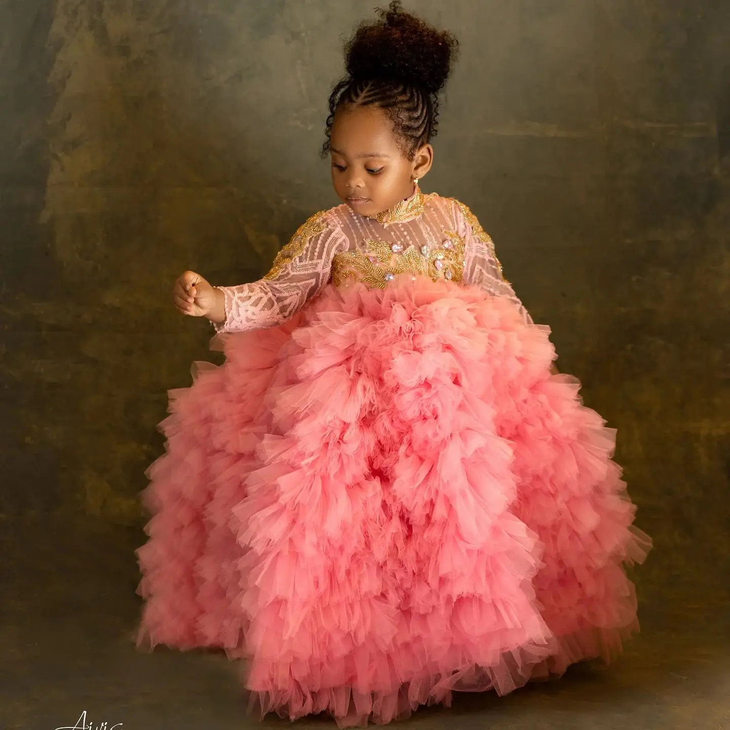 

Luxury Pink Kids Birthday Party Dresses Customized Long Sleeve Flower Girl Dresses for Wedding Baby Girls Prom Photoshoot
