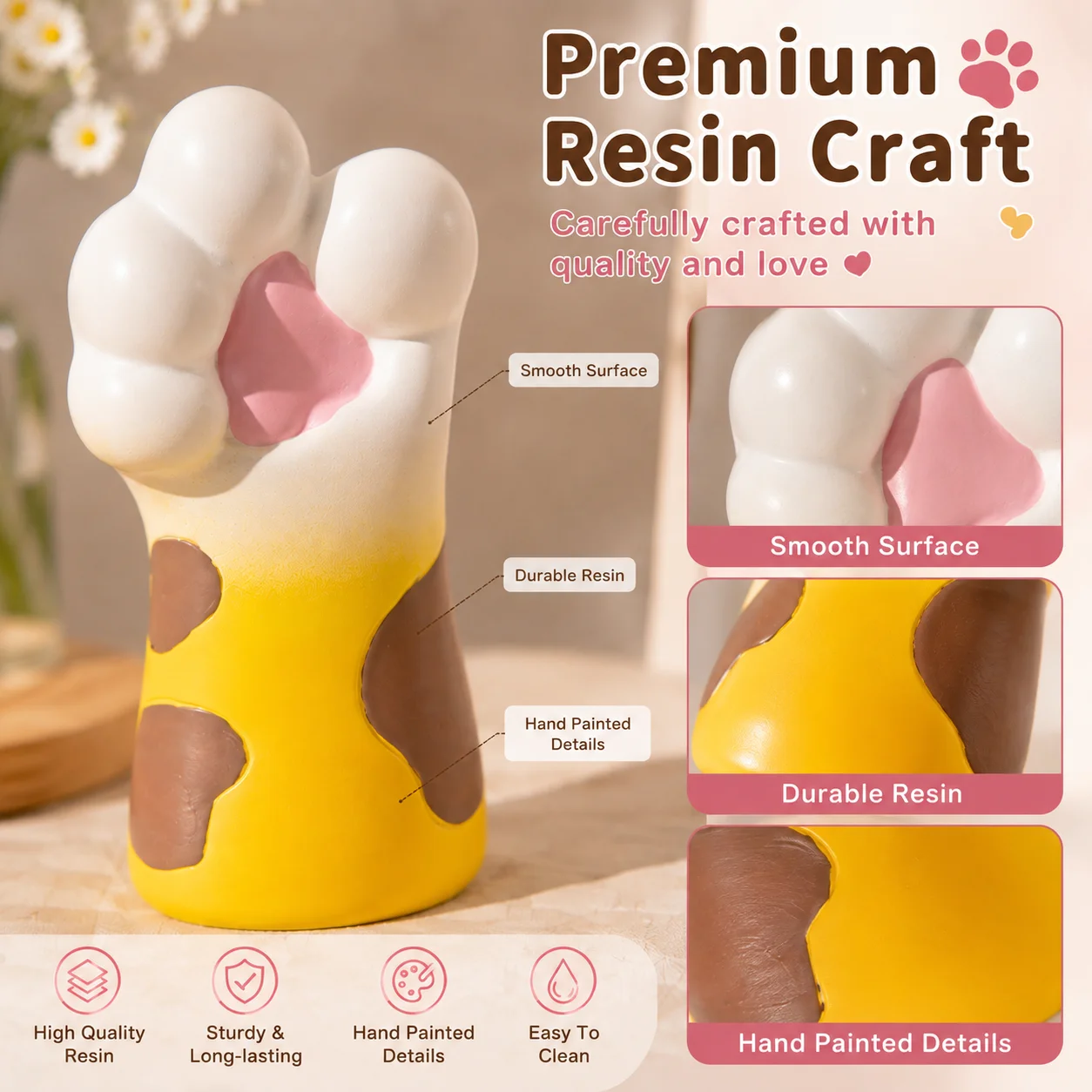 Cute Cat Paw Vase Resin Flower Holder Kawaii Animal Shaped Vase Home Decor Desktop Ornament Cat Lover Gift