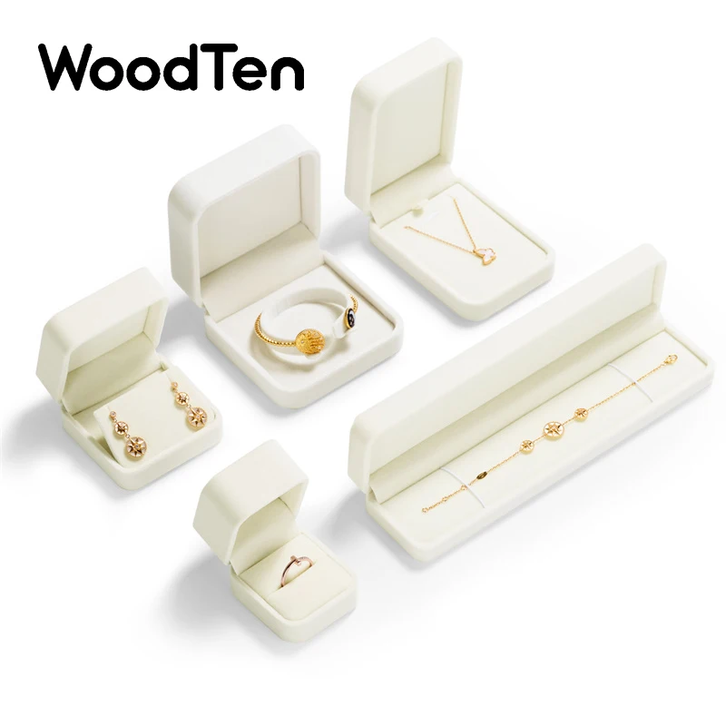 WoodTen خاتم مخملي صندوق مجوهرات بيج القرط صندوق قلادة سوار حقيبة للتخزين مجوهرات منظم صندوق هدايا مجوهرات لحفل الزفاف