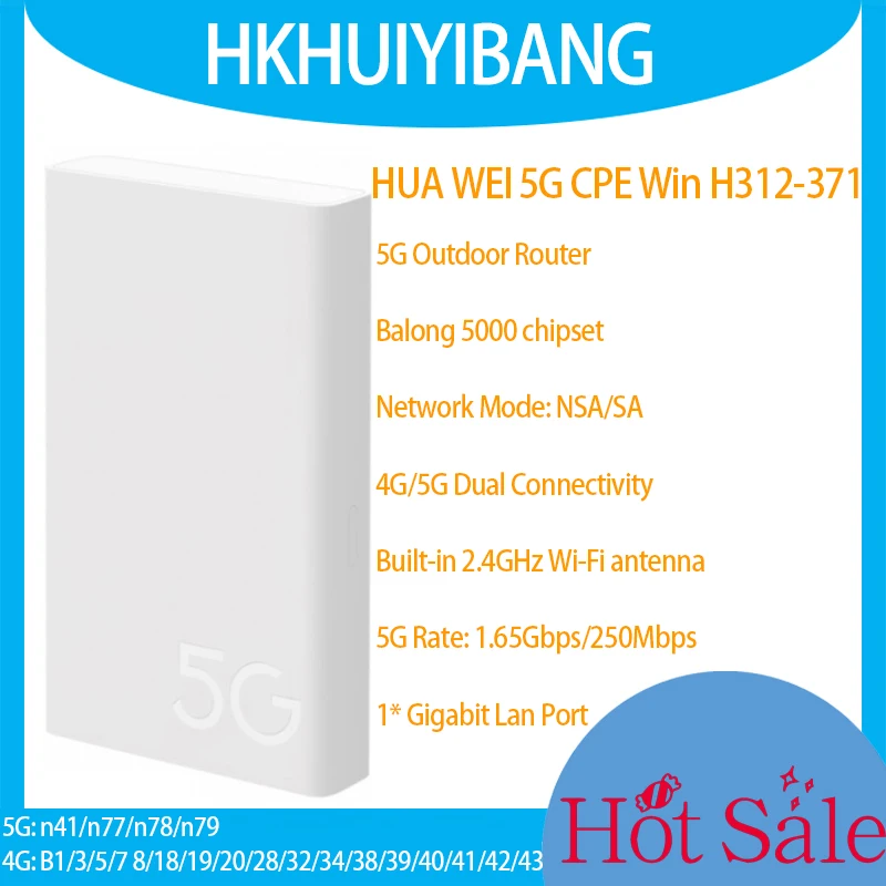 Unlocked HUA WEI 5G CPE Win H312-371 Gigabit Outdoor WiFi Modem 5G NSA SA 1.65G/s 4G LTE CAT19 Sim Card Wireless POE Router IP65