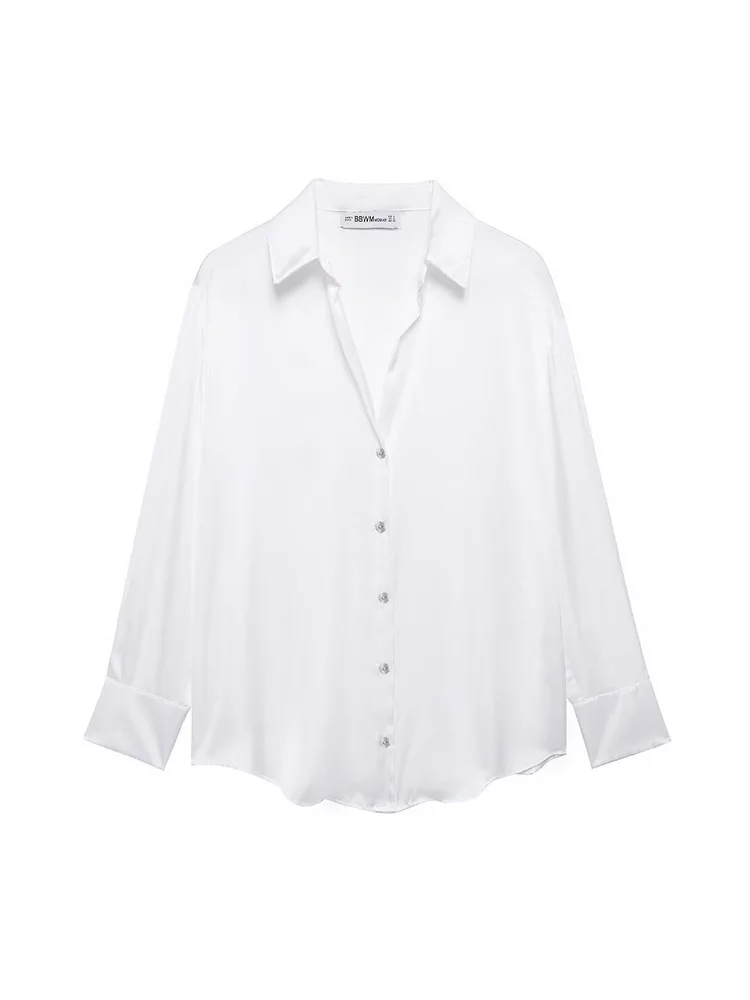 2024 neue Herbst Und Winter Frauen Temperament Top Vintage Damen Seide Textur Einreiher Hemd