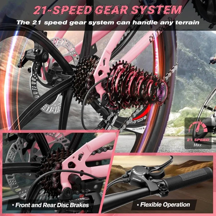 دراجة جبلية قابلة للطي للبالغين مقاس 26 بوصة، 21 سرعة قابلة للطي مع تعليق كامل للتنقل في الحضرية والمغامرات الخارجية H