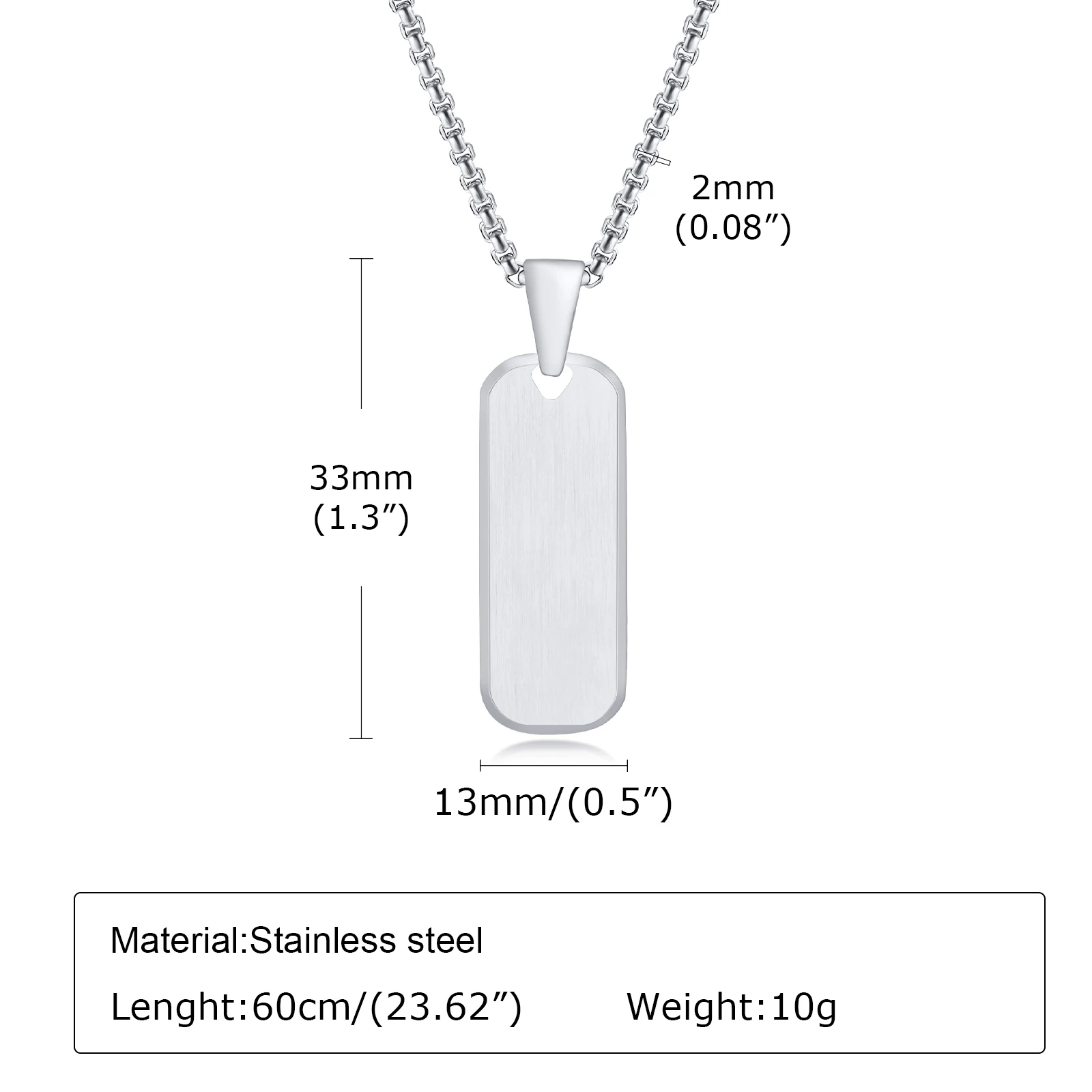 Rectangle Bar Necklaces for Men, Waterproof Stainless Steel Geometric Pendant Collar, with Box Chain 45/50/55/60/70cm