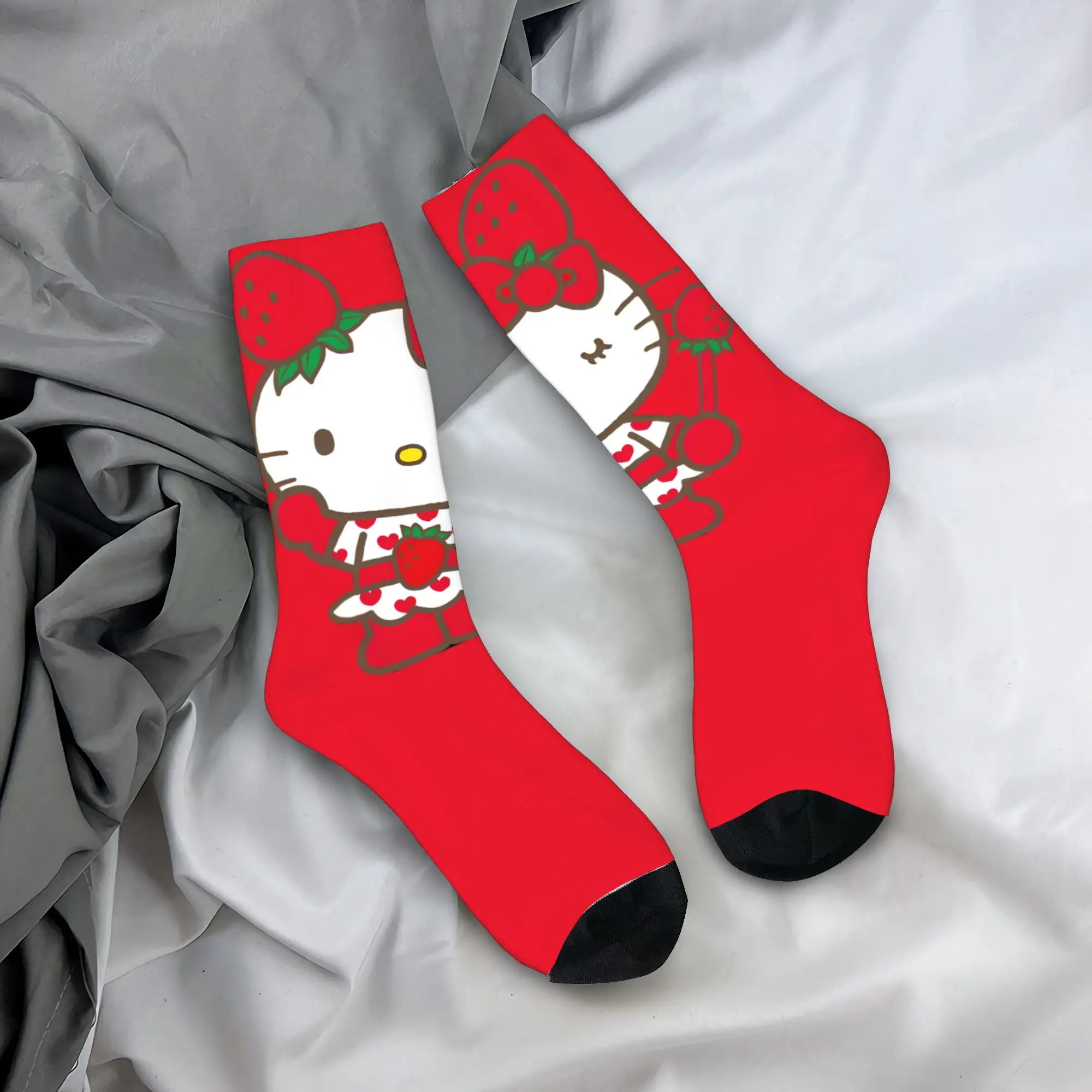 

Hello Kitty Strawberry Stockings Men Socks Soft Breathable Funny Socks Autumn Climbing Anti Sweat Socks Birthday Gift