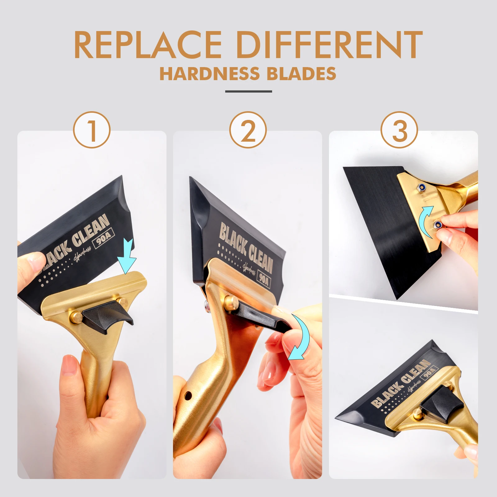 EHDIS 3pcs Bronze Handle Rubber Blade Squeegee Set Car Tint Film Window Glass Water Wiper House Cleaning Rubber Edge Scrapers - Image 5