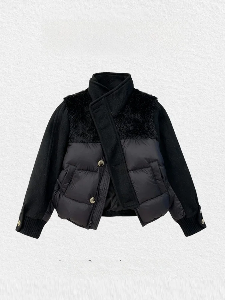 

Fashionable Lamb Fur Collar down Cotton Jacket Women's Short Outerwear Korean Style Loose Fit Long Sleeve Thickened Winter Coat