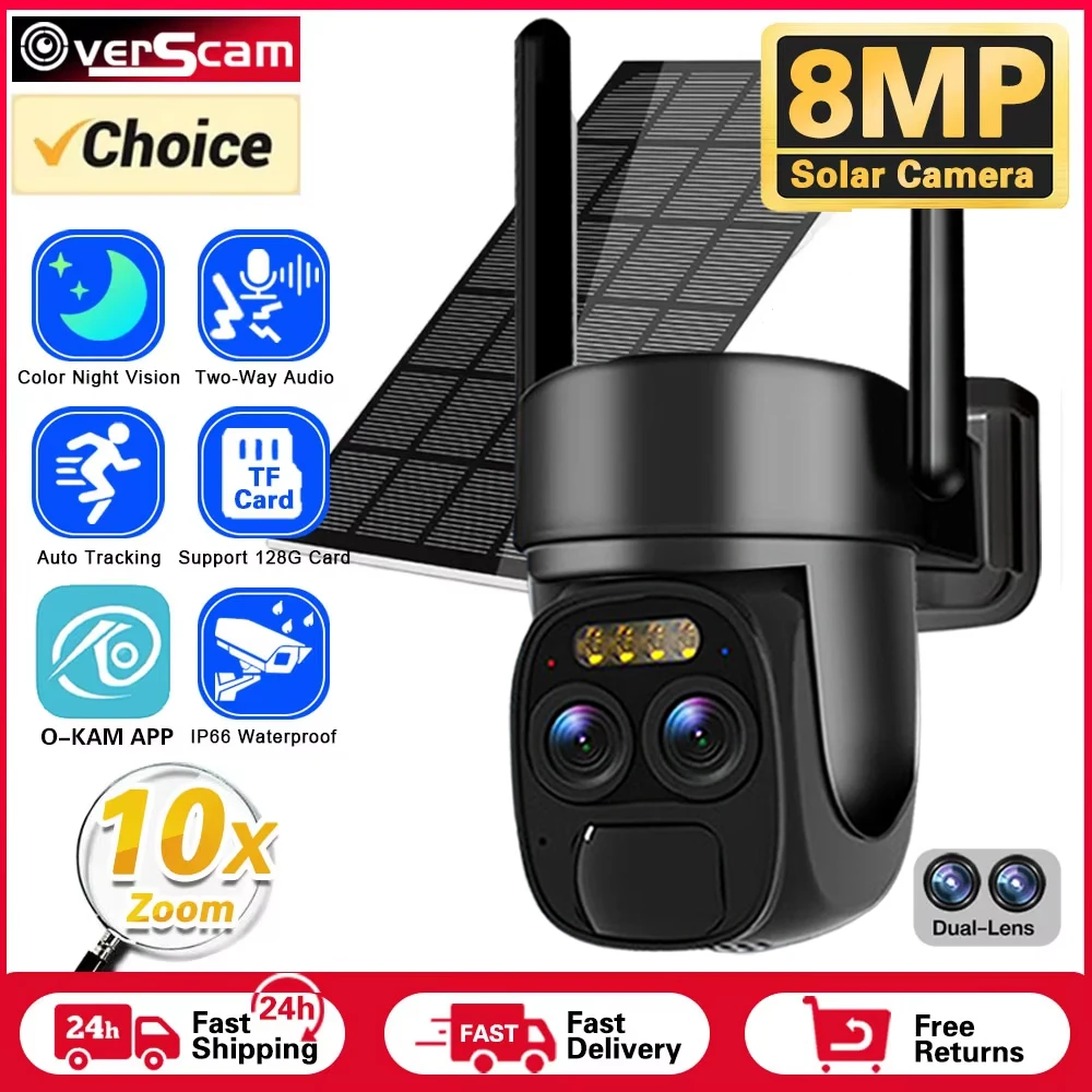 

10X Optical Zoom 8MP Dual Lens WIFI PTZ Solar IP Camera 4K Outdoor Color Night Vision Bulit-in Battery Security Camera
