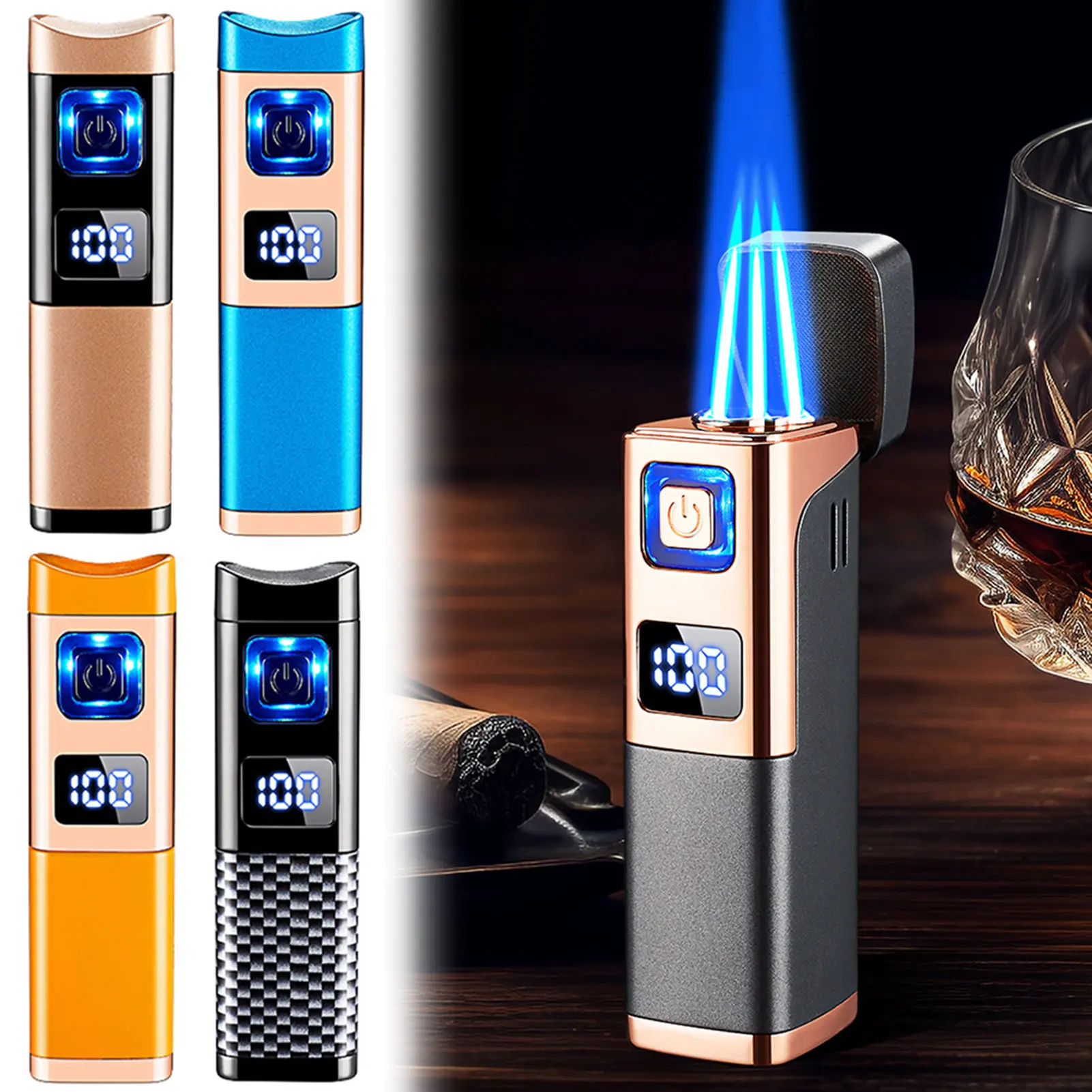 

Ветрозащитные зажигалки Jet-Flame с тройным пламенем, зажигалка с сигарным резаком, металлическая бутановая надувная зажигалка для мужчин