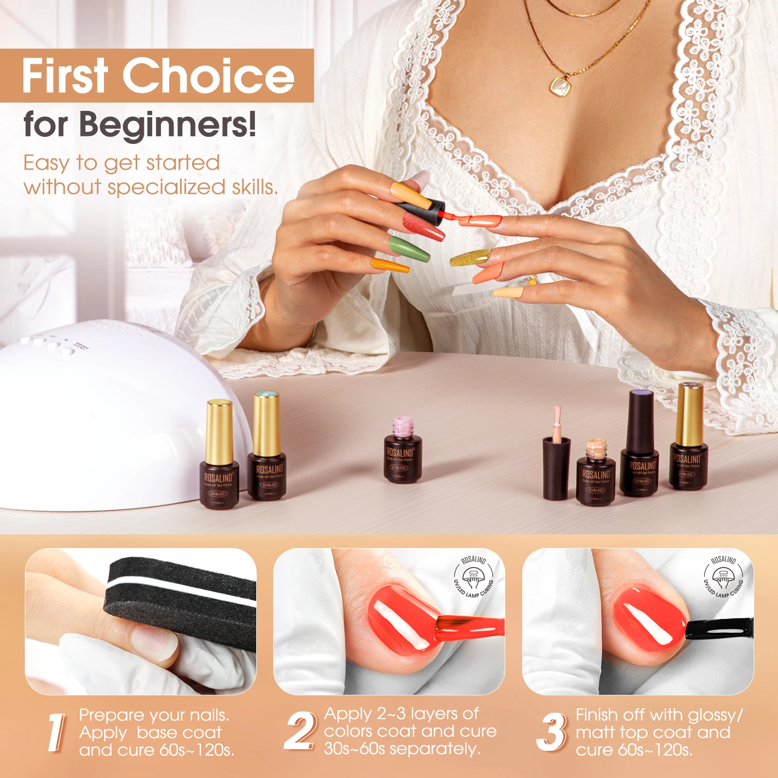 Rosalind, 23 Uds., Mini serie de esmalte de uñas en Gel, colores rojo y naranja, barniz híbrido, suministros para uñas, Base de Gel UV, capa superior, arte de uñas