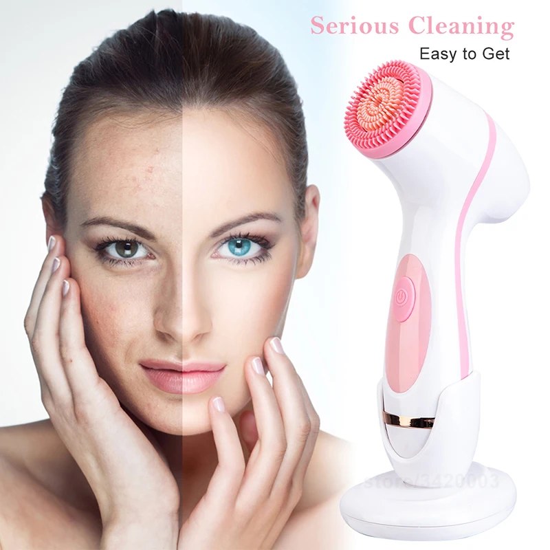 3 in 1 Sonic Facial Cleansing Brush Electric Face Massage Cleanser Face Cleanser Face Cleaning Brush Massager
