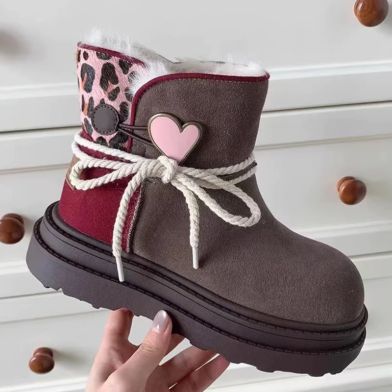 

Зимние женские зимние ботинки на платформе с теплым мехом, повседневная уличная обувь с высоким берцем, плюшевые ботильоны с дизайном в виде сердца, хлопковая обувь высокого качества