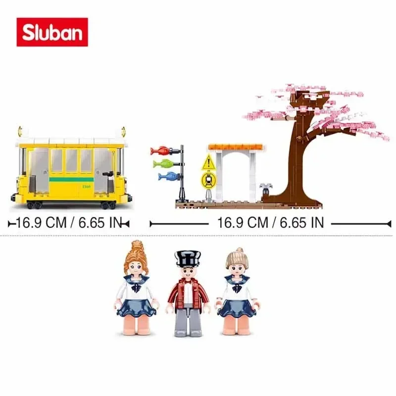 Sakura Tree Tram Station importer décennie ks, Bus, Train Platform, City View Model Bricks Set with Figures, Kids DIY Toys Gifts, 347PCs