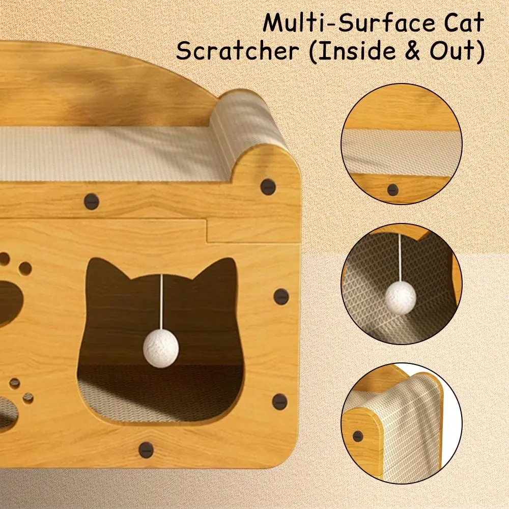 Luxury Double-Level Cat Scratching Board - Durable Corrugated Cardboard Cat House With Indoor Bed And Paw Care Station - Easy Assembly, Pet Toys, Hiding House. - view 4