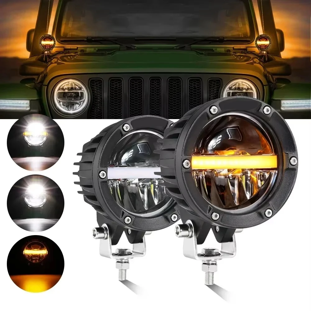 

4inch LED Pod Light with DT Plug 110W 11000LM Driving Work Fog Lamp White Spotlights Amber DRL for Offroad Truck SUV