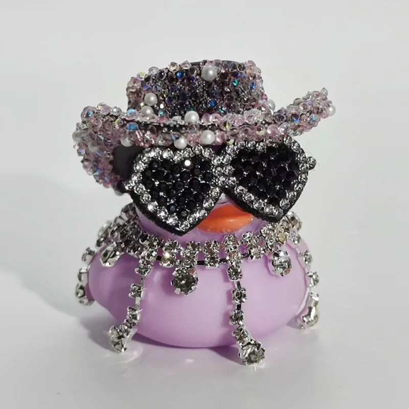 1pc Fashionable and Shiny Duck Car Center Console Ornament Chain with Diamond Studded Glasses Instant Rich Duck