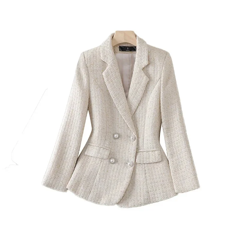 Imagem -04 - Blazer de lã Feminino Cabolsa Xadrez de Tweed Roupas Femininas Elegantes Cabolsas Femininos Nova Moda Outono Inverno 2024