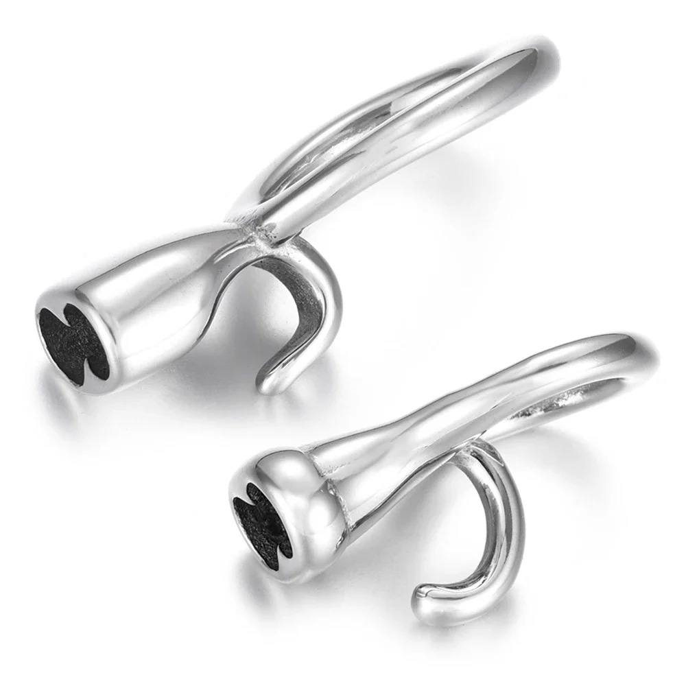 Stainless Steel End Cap Hook Double Hole 5mm Connector Leather Cord Toggle Clasp Bracelet Jewelry Making DIY Supplies