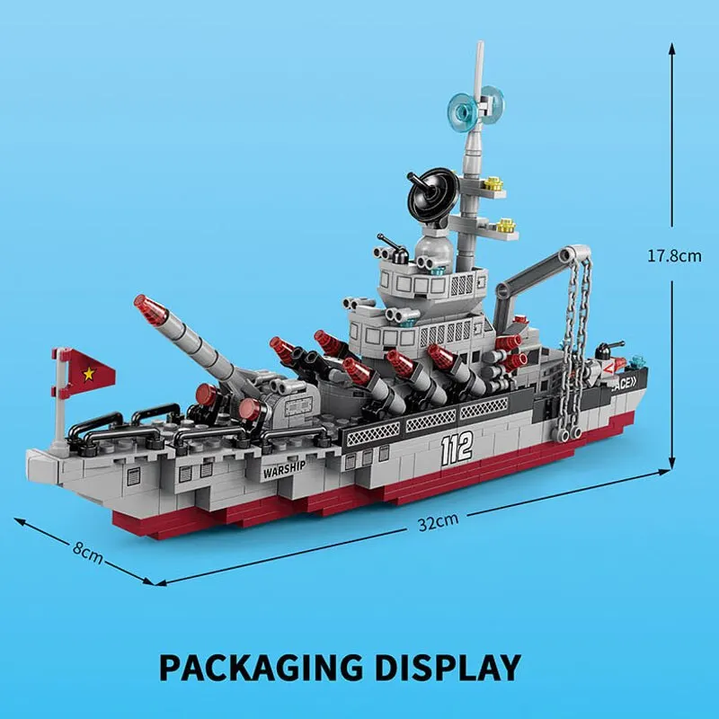 554PCS Army Ocean Cruiser Warship Building Blocks Aircraft Weapon Ship Bricks City Toys for Children Boy and Girl