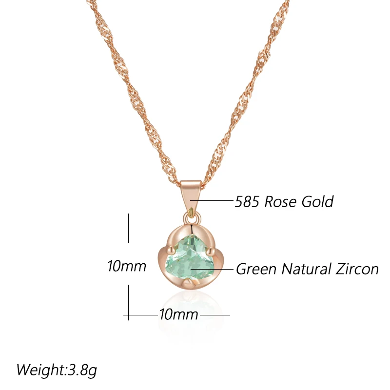 Kinel Hot Simple Romantic Green Natural Zircon Bridal Pendant Necklace Luxury 585 Rose Gold Color Daily Fine Jewelry Women Gift