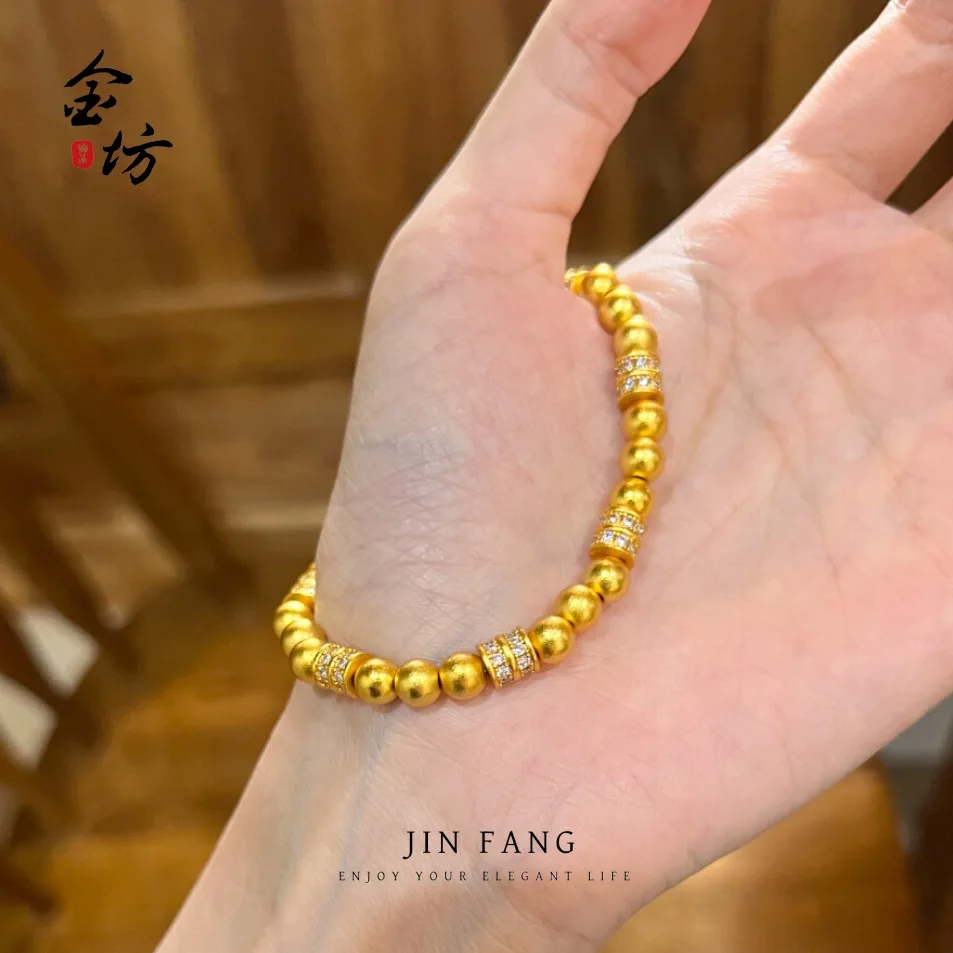 

9999 ancient method 24K real gold dot diamond running ring bracelet DIY accessories high-end sense flashing women's bracelet