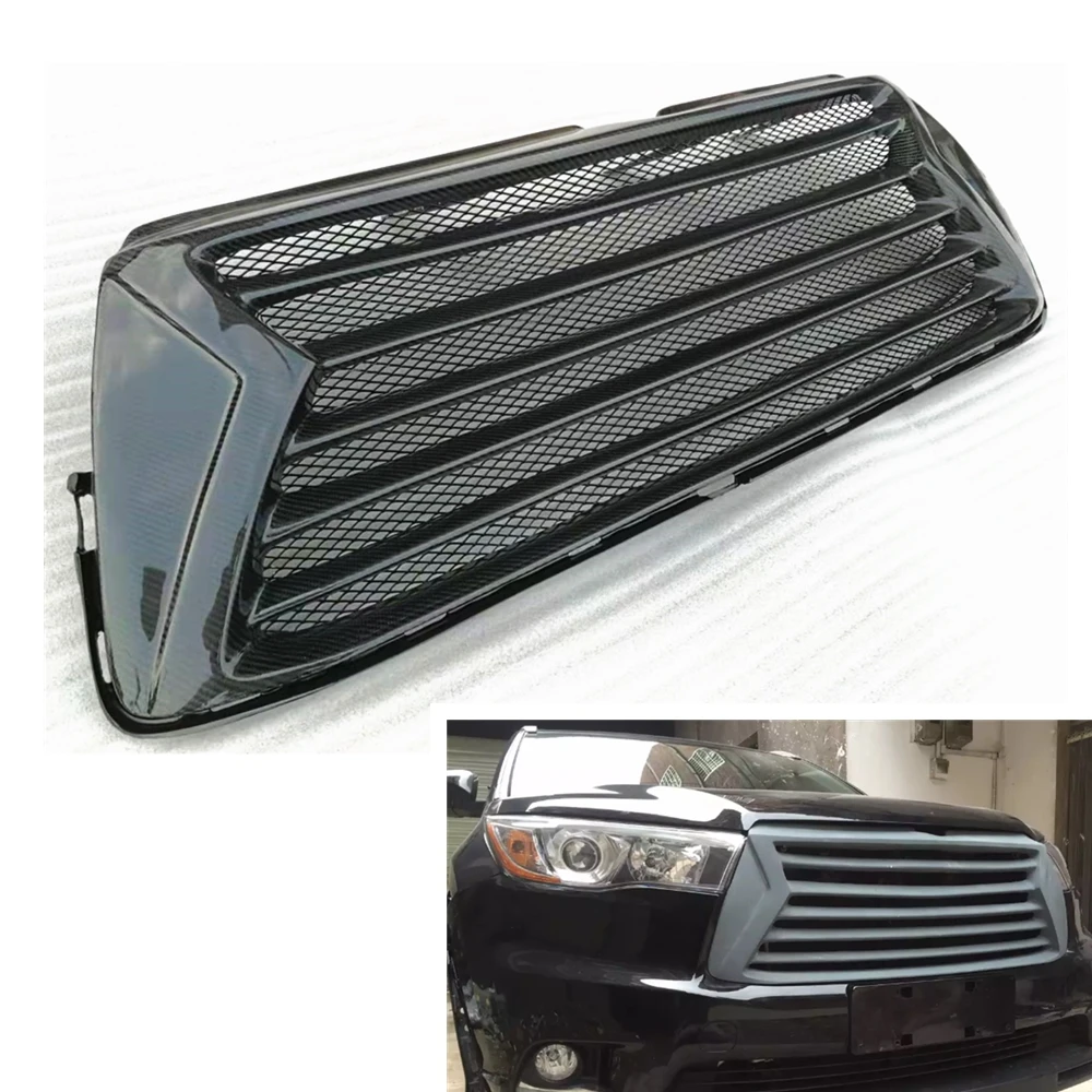 

Racing Grills For Toyota Highlander 2014-2016 Real Carbon Fiber Front Grille Car Upper Bumper Intake Hood Cover Mesh Grid Kit