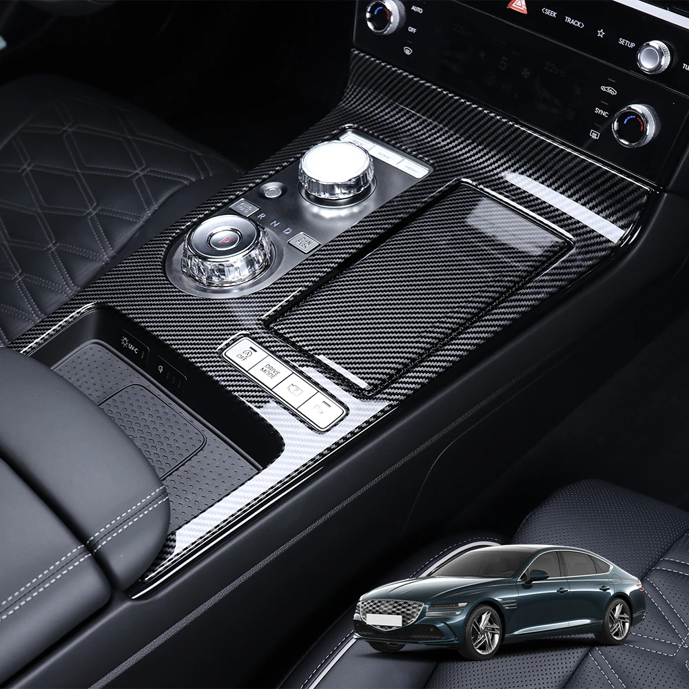 ألياف الكربون شريط وحدة التحكم المركزية لوحة ملصق والعتاد التحول غطاء ل Genesis G80 2025 اكسسوارات LHD #1