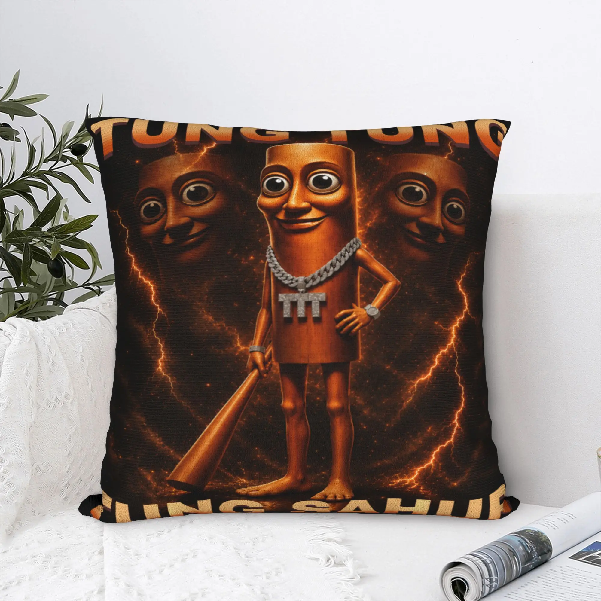 Tung Tung Tung Sahur is Calling Funny Italian Brainrot Meme Pillow Case  Print Pillow Cover For Sofa Retro Trendy Cushion Cover