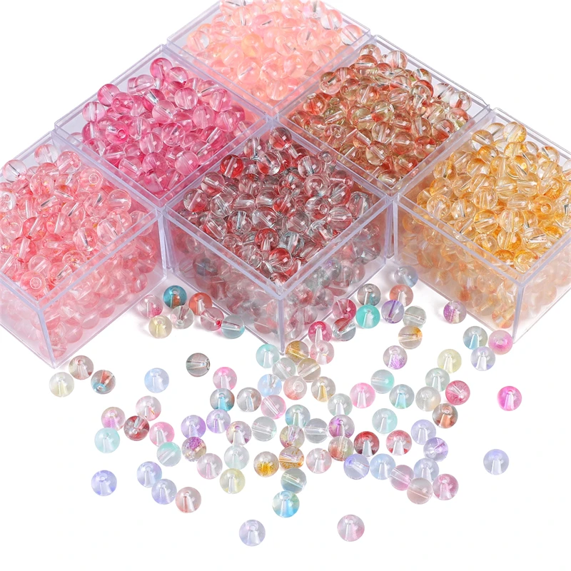 50pcs/lot 8mm Glass Color Blocked Round Beads With Hole Charm Loose Beads For Handmade DIY Making Jewelry Crafts Accessories