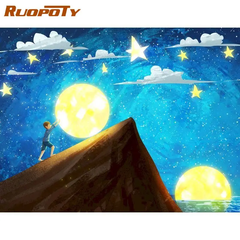 RUOPOTY Paint By Numbers Diy Crafts Coloring On Number Fantastic Moon Sky Number Painting Home Garden Art Supplies Gift Figure