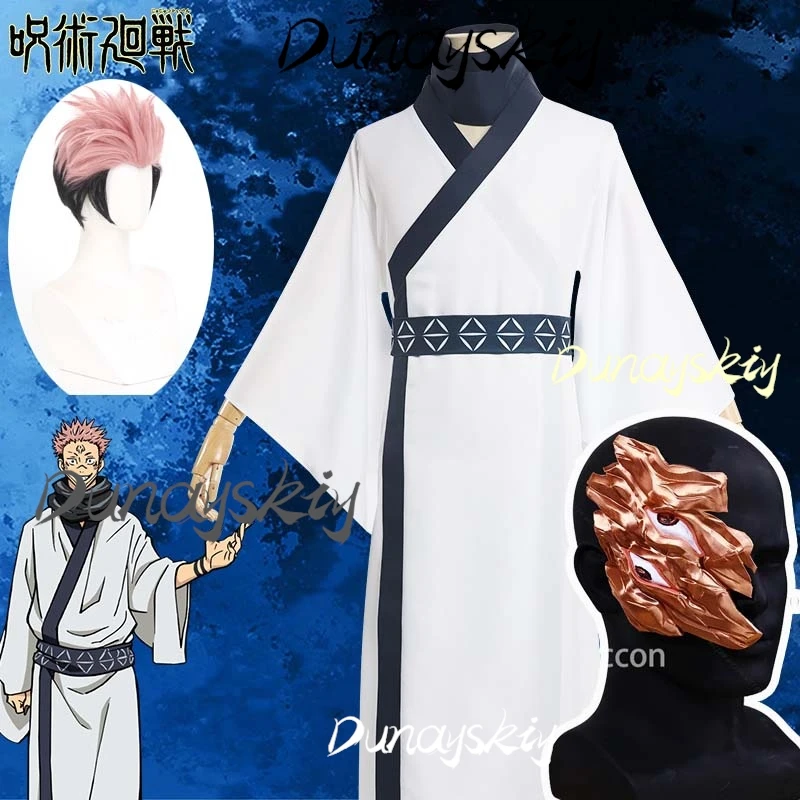 Ryomen Sukuna Cosplay Wigs Horror 3D Mask Full Set Anime Jujutssu Kaise Costume Japanese Kimono For Party Halloween Customized