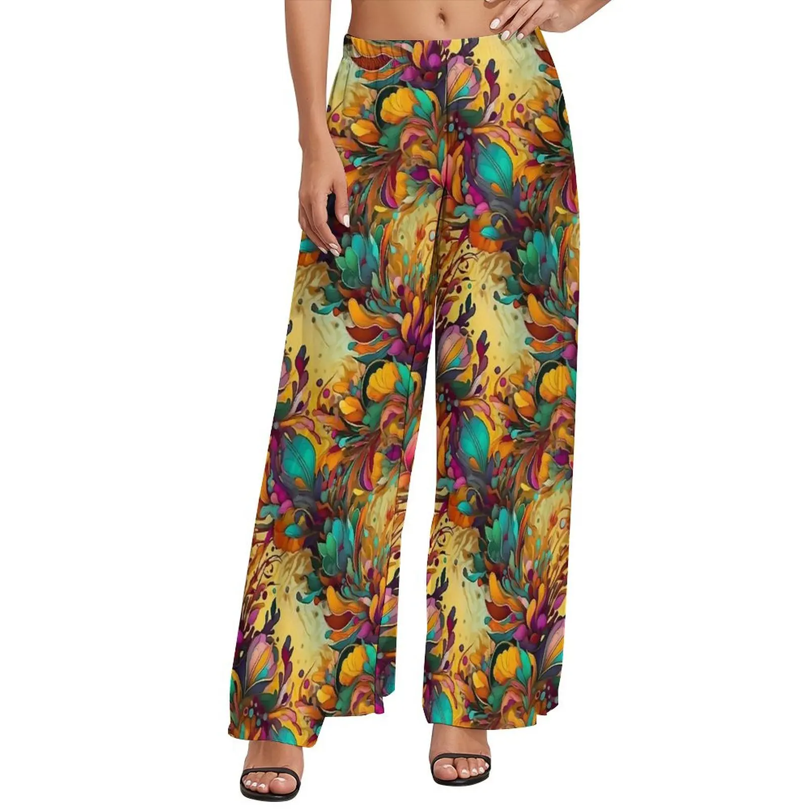 

Art Nouveau Pants Female Abstract Floral Aesthetic Trousers Elastic Waist Office Wide Leg Pants Gift Idea
