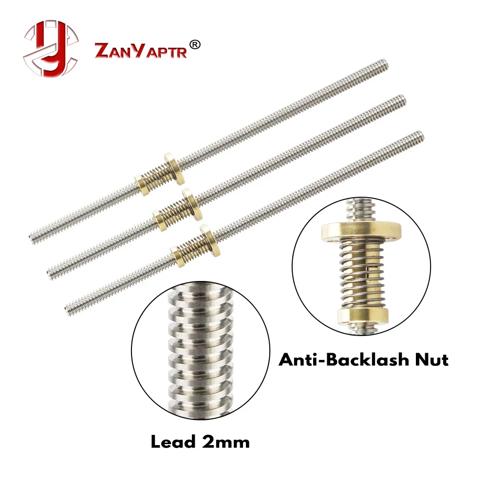 Chumbo 2mm porca anti-folga + 200mm 300mm 400mm 500mm t-tipo motor de passo parafuso de chumbo trapezoidal 8mm t8 para impressora 3d e cnc