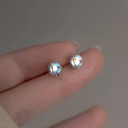 Tiny Round Moonstone Stud Earrings Cartilage Piercing Jewelry for Women Girl