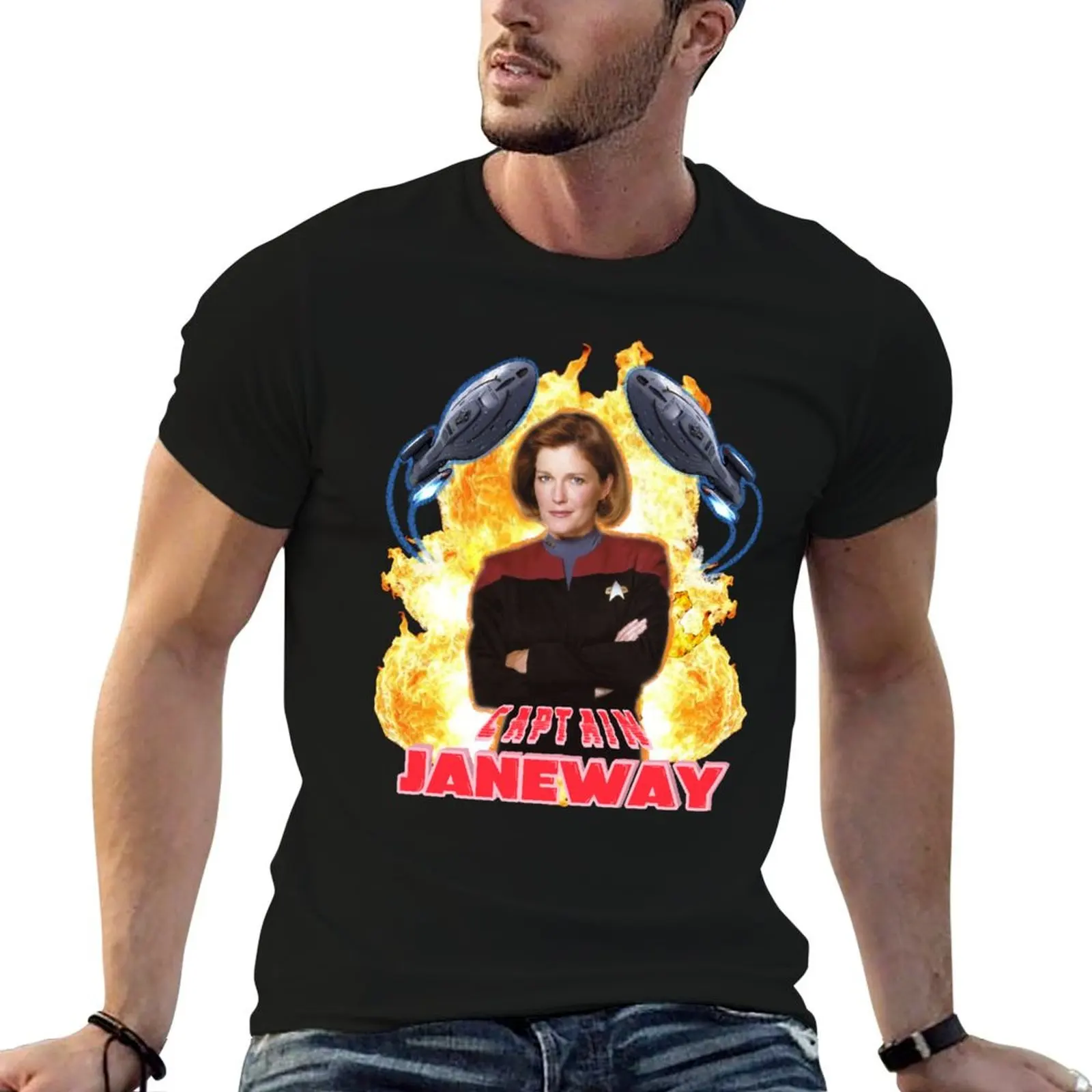 CAPTAIN JANEWAY OF THE USS VOYAGER!!!! T-Shirt anime tshirt oversizeds big and tall t shirts for men