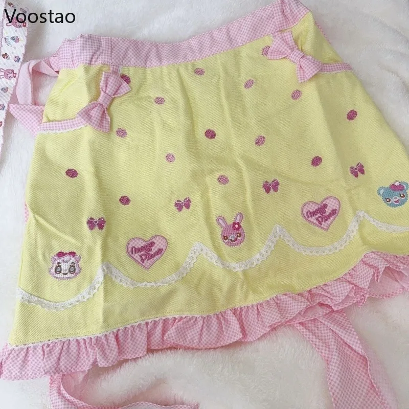 Japanese Kawaii Lolita Skirt Women Sweet Cute Bow Cartoon Rabbit Embroidery Mini Cake Skirts Girls Y2k Aesthetic Ruffles Skirt