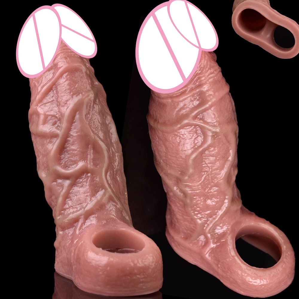 SXXY Skin-Like Dildo Sheath Silicone Super Soft Penis Sleeve насадка на член Cock Ring Hollow Dildo Sex Toy For Men Dick Extend