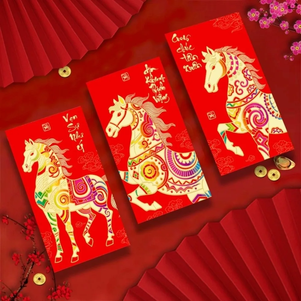 6pcs 2026 Horse Year Vietnamese Red Envelopes Traditional Blessing Spring Festival Hongbao Chinese Style Lucky Money Envelopes - Image 2