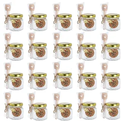 1.5oz ,20pcs Little Glass Honey Jar - Glass Honey Jars with Gold Lids, Wooden Dippers, Bee Charms and Jutes for daughter Shower